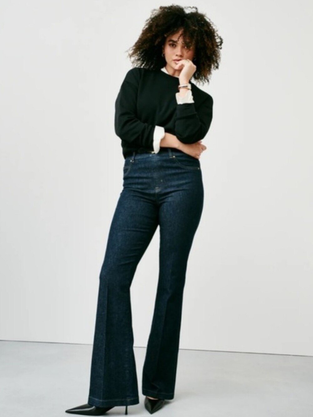 SPANX Shape Original EveryWear Flare Jeans Raw Indigo Pull-on Sculpt Size L